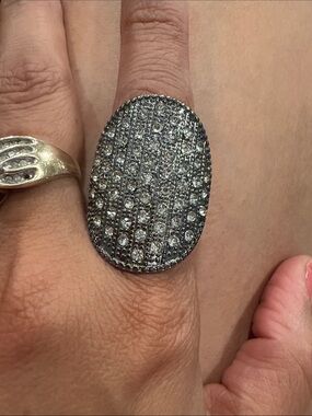 Source Unknown Silver-Tone Pavé Oval Cocktail Ring with Clear Crystals